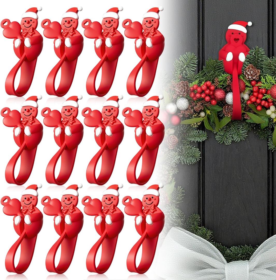 12 Pack Christmas Garland Hangers for Mantle, Reusable Silicone Stocking Holders for Fireplace, Door Frame & Stairways, Large-Sized for Wreath and Christmas Party Decoration (Red)
