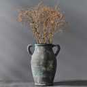 Large Ceramic Rustic Vase with 2 Handles, 9.8 inch Farmhouse Distressed Flower Vase for Home Decor, Living Room, Shelf Decor, Pampas Grass, Enterway, Table Decoration, Black Green