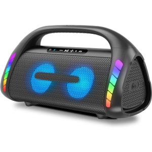 LFS Bluetooth Speaker,100W Loud Speakers Bluetooth Wireless with Deep Bass, LED Lights, IPX6 Waterproof, 30H Playtime, Portable Outdoor Speaker Boombox for Camping,Beach, Party (Matte Black)