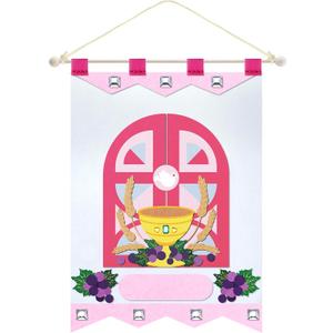 First Communion Banner Kit 9 x 12 Inches Felt Holy Pink First Communion Banner Grapes Craft for Church Sunday School Boys Girls DIY Catholic