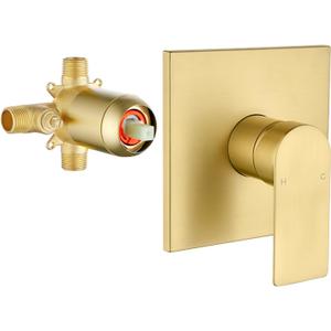 2 Function Shower Valve Kit Single-Handle Shower Valve and Trim Kit Shower Faucet Handle Bathroom Shower Control Valve Kit Rough-In Shower Trim Kit Shower Mixing Valve Brushed Gold