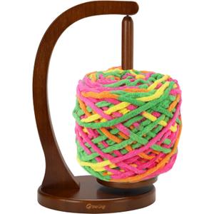 Wooden Yarn Holder for Crocheting, Upgrade Larger Size & Magnetic, Rotating Pendulum Yarn Ball Dispenser Stand, Yarn Spinner as Surprise Gift for Knitting Lovers (Walnut)