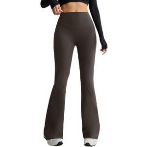 Flare Leggings for Women High Waist Yoga Pants with Pockets Tummy Control Workout Gym Bootcut Leggings (Large, Brown)