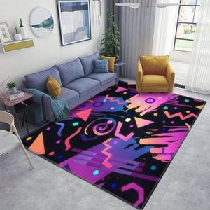 Retro Vintage 80s or 90s Fashion Style Abstract Pattern Area Rugs - Non Slip Soft Door Mat for Living Room Home Indoor Outdoor Runner Rugs (3'11" x 5'3" (Rectangular))