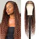 360 HD Full Lace Boho Knotless Braided Wigs for Women Box Braid Wig with Baby Hair Premium Synthetic Braided Lace Front Wigs 36 Inch Brown