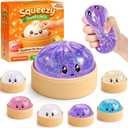 Mystery Glitter Dumpling Squishies with Steamer Box – Cute Bao Bun Stress Ball – Soft Squeeze Sensory Toy for Stress Relief – Sensory Fidget Toy Gift for Kids, Teens & Adults (Glitter Purple)