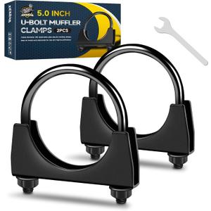 2Pcs Heavy-Duty 5.0 Inch Exhaust ClampsRust Proof Black Finish, Saddle-Style U-Bolt Clamps for Secure Pipe Connections