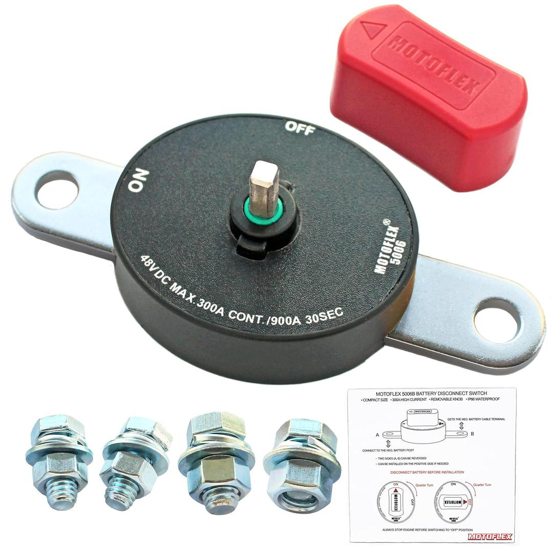 ON/Off Battery Disconnect Switch 12V-48V 300A Side Post Battery Disconnect GM Car Truck, Marine Boat RV Trailer Golf Cart Heavy Duty Battery Kill Switch (Corrosion-Resistance, Removable Knob)