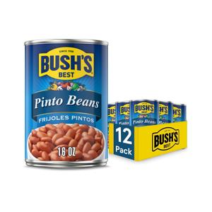 BUSH'S BEST 16 oz Canned Pinto Beans, Source of Plant Based Protein and Fiber, Low Fat, Gluten Free, Great For Soups, Salads and More, (Pack of 12), BB Date: 11/2027