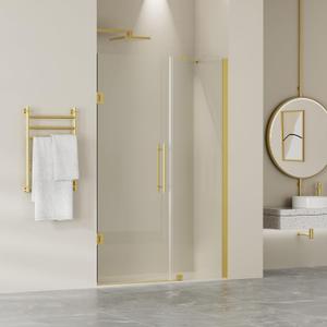 Frameless Pivot Glass Shower Door 48" W  72" H, Pivot Swing Shower Door with 1/4" SGCC Tempered Glass, Brushed Gold