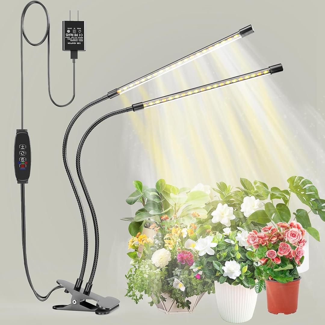 bseah Plant Grow Light for Indoor Plants, Full Spectrum Indoor Grow Light, 3 Modes & 10-Level Dimmable, Auto ON & Off Timer, 2 Tubes