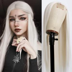 Platinum Blonde Synthetic Lace Front Wigs Silky Straight Platinum White Heat Resistant Replacement Wigs Glueless Lace Wigs for Party Cosplay Daily Wear 24inch