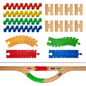 Wooden Train Track Accessories, 44 pcs Wooden Track Connector, Compatible with All Major Brands Train Track, Christmas Birthday Gift for Boys Girls, Train Toys Expansion Pack for Kids Ages 3+
