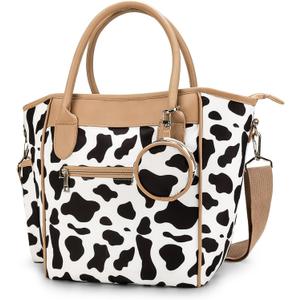 Diaper Bag Tote Baby Changing Bag Portable Waterproof Splashproof and Large Capacity with Shoulder StrapCow White