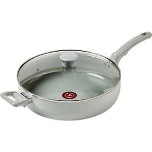 T-fal Refresh Ceramic Nonstick Saute Frying Pan with Lid , Oven Safe to 350°F Cookware, Stay-Cool Handle Skillet, Ceramic Pots and Pans, Moon Grey