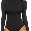 MANGOPOP Women's Mock Turtle Neck Long Sleeve Tops Bodysuit Jumpsuit, L