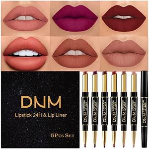 evpct 5Pcs Lip Liner and Lipstick Combo Set, 2-in-1 Waterproof Lipstick and 24H Lip liner Set for Women, Antique Rose Chestnut Nude Dark Brown Matte Lipsticks Pen with Lip Liner Set Long Lasting 24