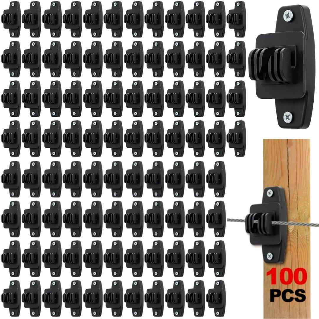 100 Pack Electric Wire Fence Insulators, Black Wood Post Claw Insulators Fence Accessories with Screws, Heavy Duty Nail Wood Post Nail on Insulator for Ranch, Agriculture Farm Fence