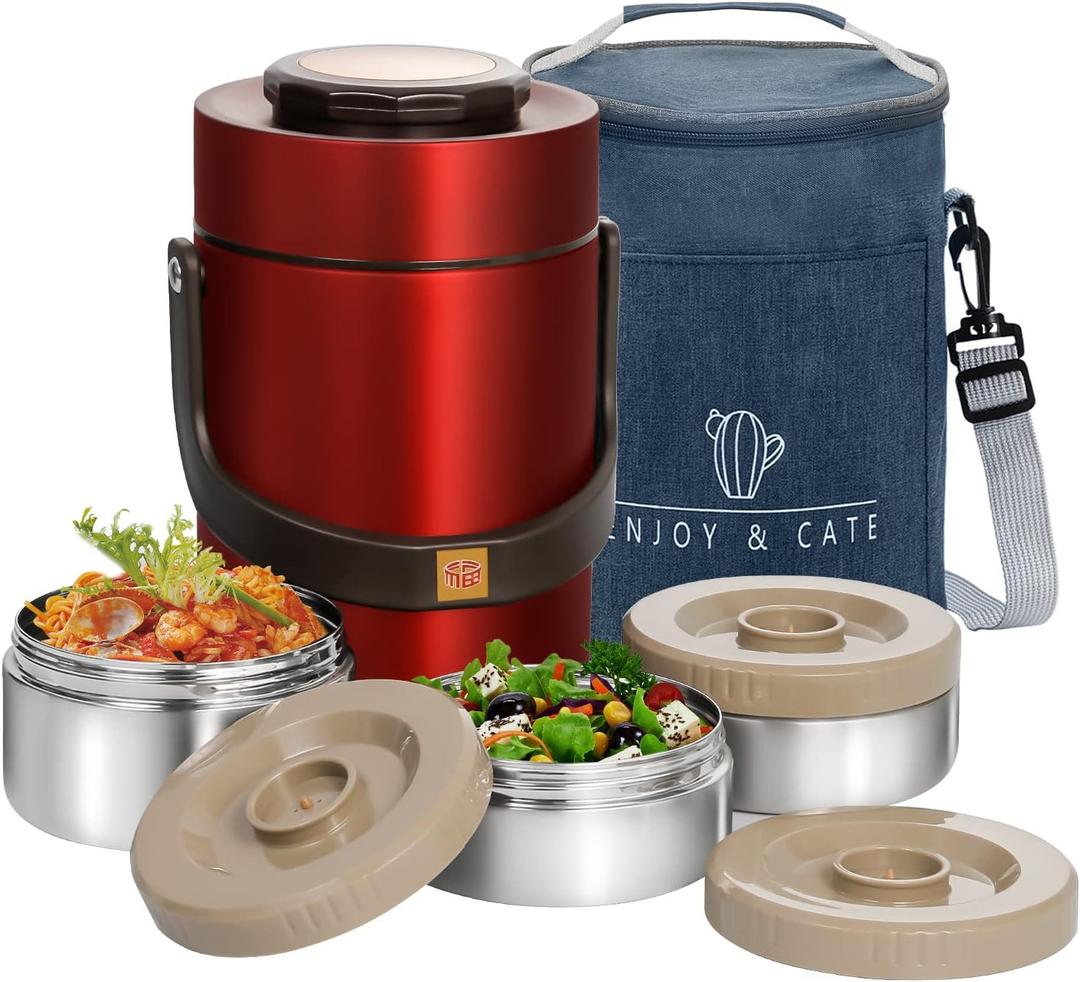 67oz Thermo for Hot Food,3-Layer Sealed Stackable Food Thermo,with Lunch Bag Soup Thermo,It Is Suitable for Daily Office Meals and Outdoor Meals (67 oz Red)
