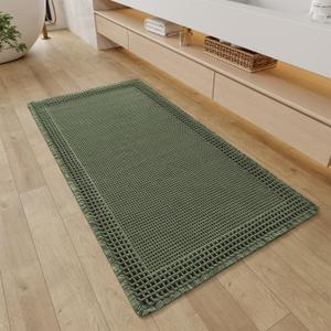 RESARE Christmas Waffle Bathroom Runner Rugs, Super Absorbent Bath Mat Non Slip Washable Quick Dry, Upgraded Ultra Soft Boho Bath Rugs with Tassels for Bedroom Laundry Room, 2'x4'(24"x48"), Green