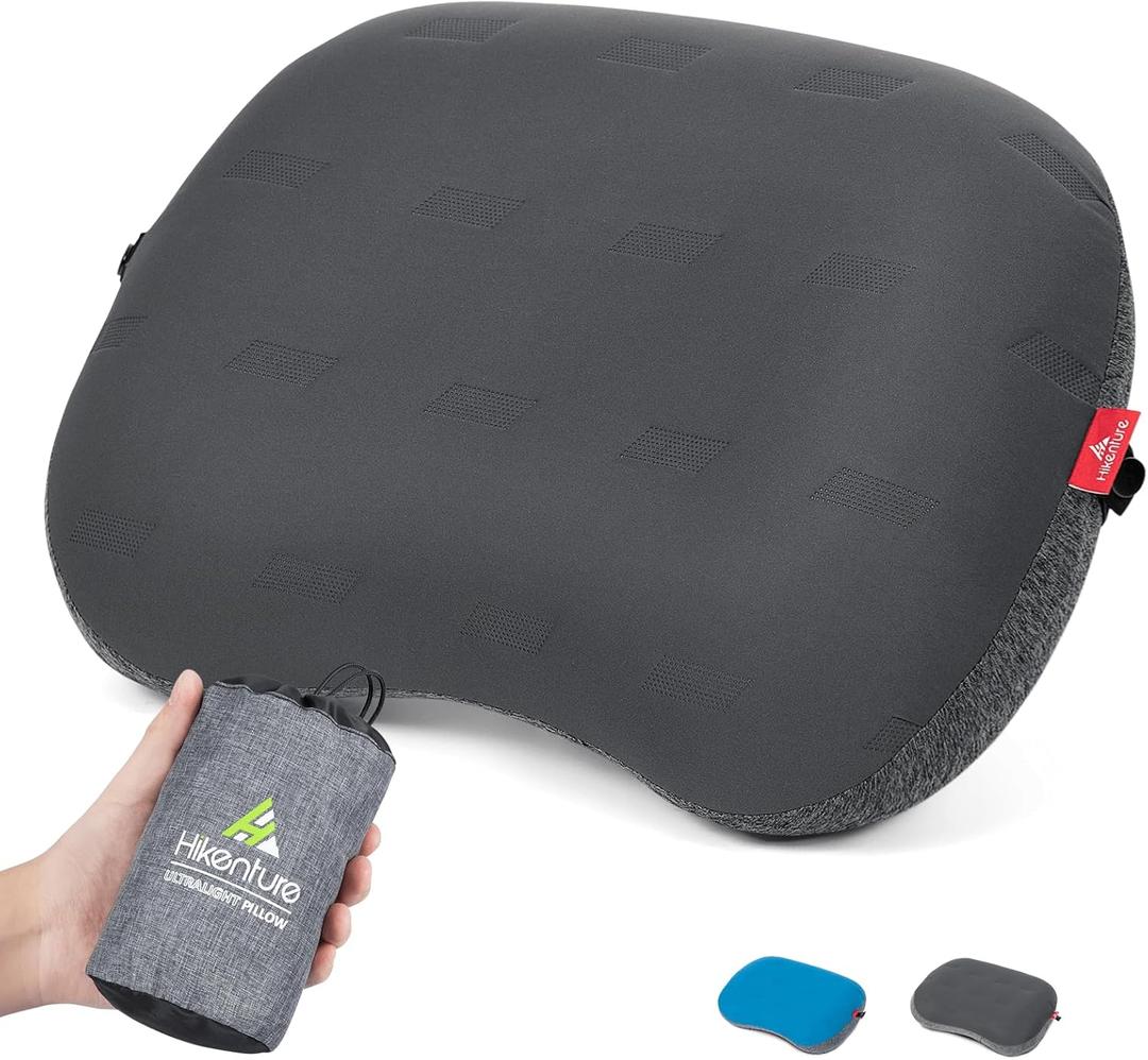 Hikenture Camping Pillow Ultralight, Inflatable Pillows with Removable Cover, Compact Portable Backpacking Pillow, Ergonomic Blow Up Camp Pillows, Washable Air Pillow for Hiking, Beach, Travel (Grey) (Gray)