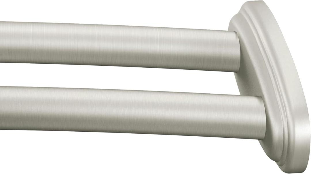 Moen Brushed Nickel Adjustable 57 to 60-inch Stainless Steel Double Curved Shower Curtain Rod, Wall Mounted with Fixed Brackets, DN2141BN