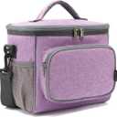 FlowFly Insulated Reusable Lunch Bag Adult Large Lunch Box for Women and Men with Adjustable Shoulder Strap, Front Zipper Pocket and Dual Large Mesh Side Pockets, Purple