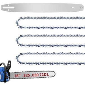 18 Inch Chainsaw Bar and M72 Chain Combo Fit Husqvarna, .325" Pitch .050" Gauge 72 Drive Links Replacement Chains Fit Husqvarna 435, 440, 545, 345, 350, 51, 55 RANCHER, 550XP (3 Chains+ 1 Bar)
