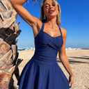 ZAFUL Women High Waisted Tummy Control Swimdress Two Piece Swimsuit Sleeveless Ruched Cute Modest Bathing Suits Beach Outfits (Blue, Large)