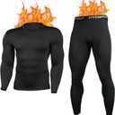 HYCOPROT Thermal Underwear for Men Fleece Lined Long Johns Mens Top Bottom Set Base Layer for Winter Cold Weather (X-Large, Black)