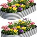 zizin 2 Pack Galvanized Raised Garden Bed Metal Oval Raised Garden Beds Outdoor Planter Box for Vegetables (8x4x1FT, Silver)