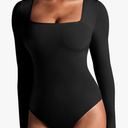 IUGA Long Sleeve Bodysuits for Women Square Neck Bodysuit Shapewear Bodysuit Tummy Control Slimming Body Suit for Womens, M, Black