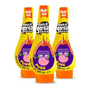 Moco de Gorila Punk Hair Styling Gel, Reactivate with Water, Long-Lasting Hold, 11.99 Oz Squeezable Bottles (Pack of 3)