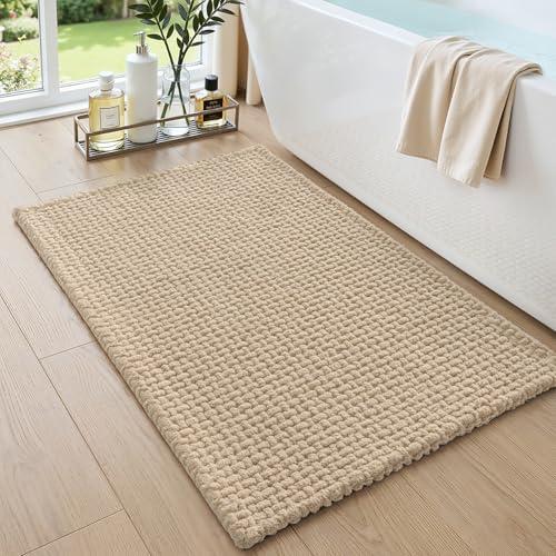 DEXI Bathroom Rugs 20x32, Non Slip Washable Bath Mat, Absorbent Chenille Bathmat, Ultra Soft Thick Carpet for Tub Shower Floor, Beige