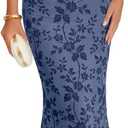 MEROKEETY Women Summer Floral Wedding Guest Maxi Dress 2026 Formal Short Sleeve Square Neck Bodycon Cocktail Party Long Dress (Blue, M)