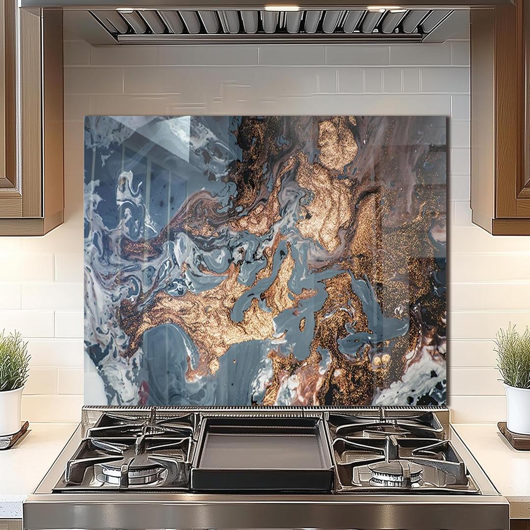 DAIFURONGE Tempered Glass Backsplash for Kitchen,Easy to Clean, One Piece Glass Behind Stove Splashback Panel, Home Kitchen Wall Decor (blue, 30"x24"(76.2x60.96cm))