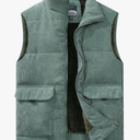 Flygo Mens Sherpa Lined Puffer Vest Corduroy Winter Vests Warm Sleeveless Quilted Fleece Vest Jacket Outerwear, Size M