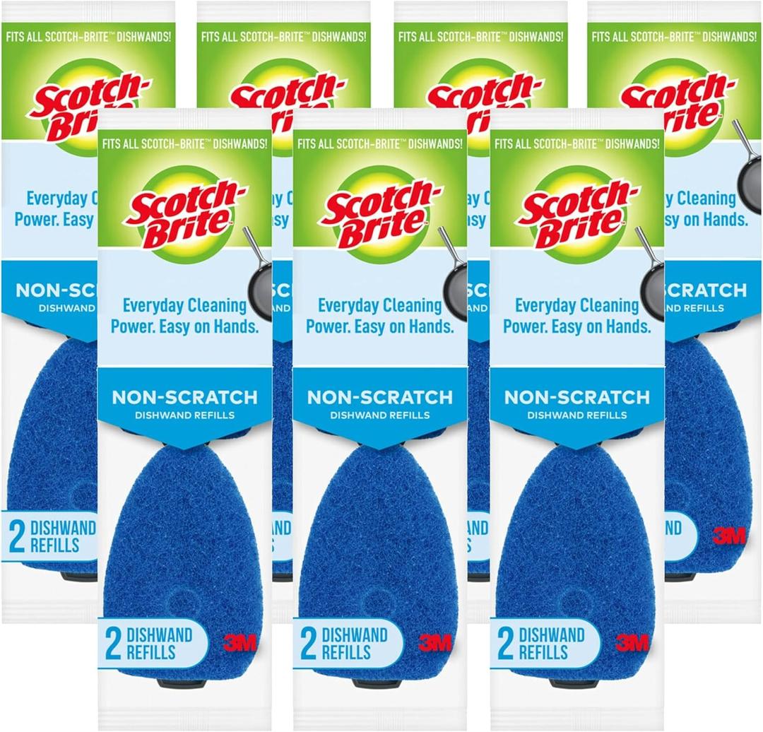 Scotch-Brite Non-Scratch Dishwand Refill, 14 Dish Wand Sponge Refills, Removes Stuck-on Food, Best for Nonstick Pots and Pans, Glass, Tubs & Showers, Fits all Scotch Brite Dishwands (14 Refill Pads)