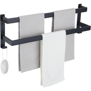Double Towel Bar Towel Racks for Bathroom, Bath Towel Holders Wall Mount, Stainless Steel Towels Shelves Towel Rail, 2-Tiers (Matte Black, 24 Inches)