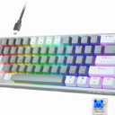 AULA 60 Percent Wired Mechanical Gaming Keyboard, 29 RGB Backlit Custom Hot Swappable Keyboards, Blue Switch 60% Mini Small Compact Design for PC/Mac/Laptop/Wins(Wired Version) (White Grey)