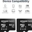Amazon Basics microSDXC Memory Card with Full Size Adapter, A2, U3, Read Speed up to 100 MB/s, 64GB, Black (2pack)