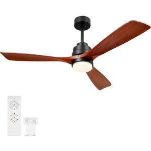 Wood Ceiling Fan with Light,Energy Saving,Ultra-Quiet DC Motor,3 Blades,6 Speed,Outdoor/Indoor Ceiling Fan for Patio,Deck,Porch,Bedroom,Living Room,Brown Walnut and Black