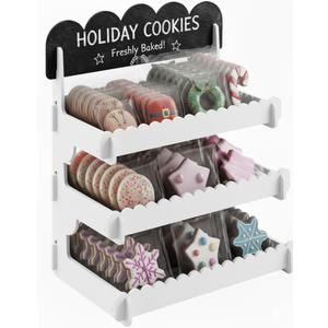 HOTCAN Cookie Display Stand for Bakers & Vendors - Wooden Cookie Stand with Chalkboard Sign for Market Booths, Craft Fairs & Events - Tiered Cookie Display for Cupcakes, Muffins & Pastries (White)