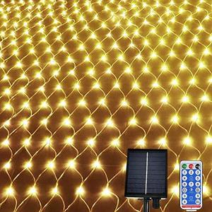 Solar Outdoor String Lights, 1.5m x 1.5m 96LED Solar Net String Lights with 8 Mode Remote Waterproof for Garden (Warm)