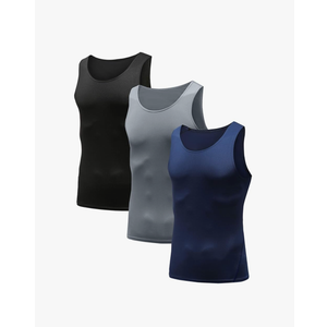HIBETY Men's 3 Pack Sleeveless Compression Tank Top, Base Layer Cool Dry Compression Shirts Muscle Gym Tank Tops , Size L