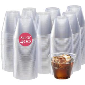 Prestee 400 Pcs Clear Plastic Party Cups Disposable - 9 oz Clear Plastic Cup for Cold Beverages, Cocktails, Smoothies, and Desserts - Durable PET Cups for Gatherings, Events, and Catering (400 Count (Pack of 1))