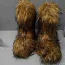 QMFUR Women's Furry Faux Fur Boots Knee High Snow Boots Fuzzy Fluffy Flat boot Winter Warm Fashion Boots (Brown, adult, women, numeric_9, numeric, us_footwear_size_system, medium)