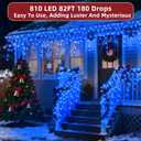 810 LED Christmas Lights Outdoor 82FT with 180 Drops, Christmas Decorations Hanging Lights 12 Modes, Dimmable Outsite Fairy String Lights for Wedding Party Holiday Winter Wonderland Decor Blue