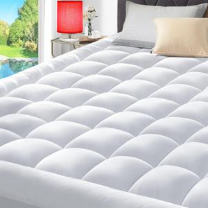 ELEMUSE Queen Mattress Pad – Plush Pillow Top Cooling Bed Topper, Ultra Soft Down Alternative Fill, Breathable Mattress Cover with Deep Pocket Fits 8-21 Inch Mattresses, (78x80 inch, White)