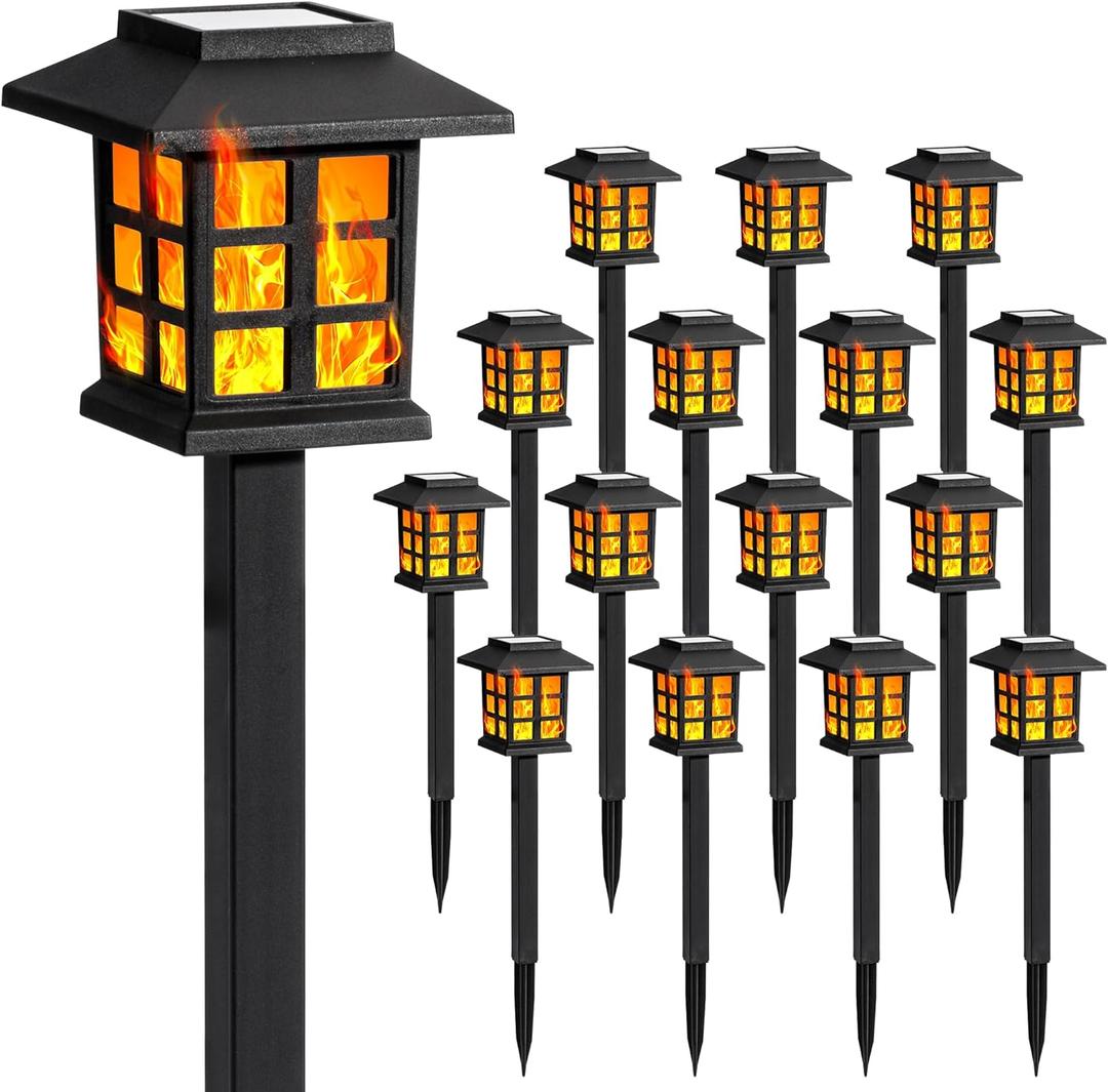 GIGALUMI Solar Lights for Outside,16 Pack Flickering Flame LED Solar Outdoor Lights, Waterproof Garden Light Maintain 10 Hours of Lighting for Christmas, Garden, Landscape, Path, Yard, Patio